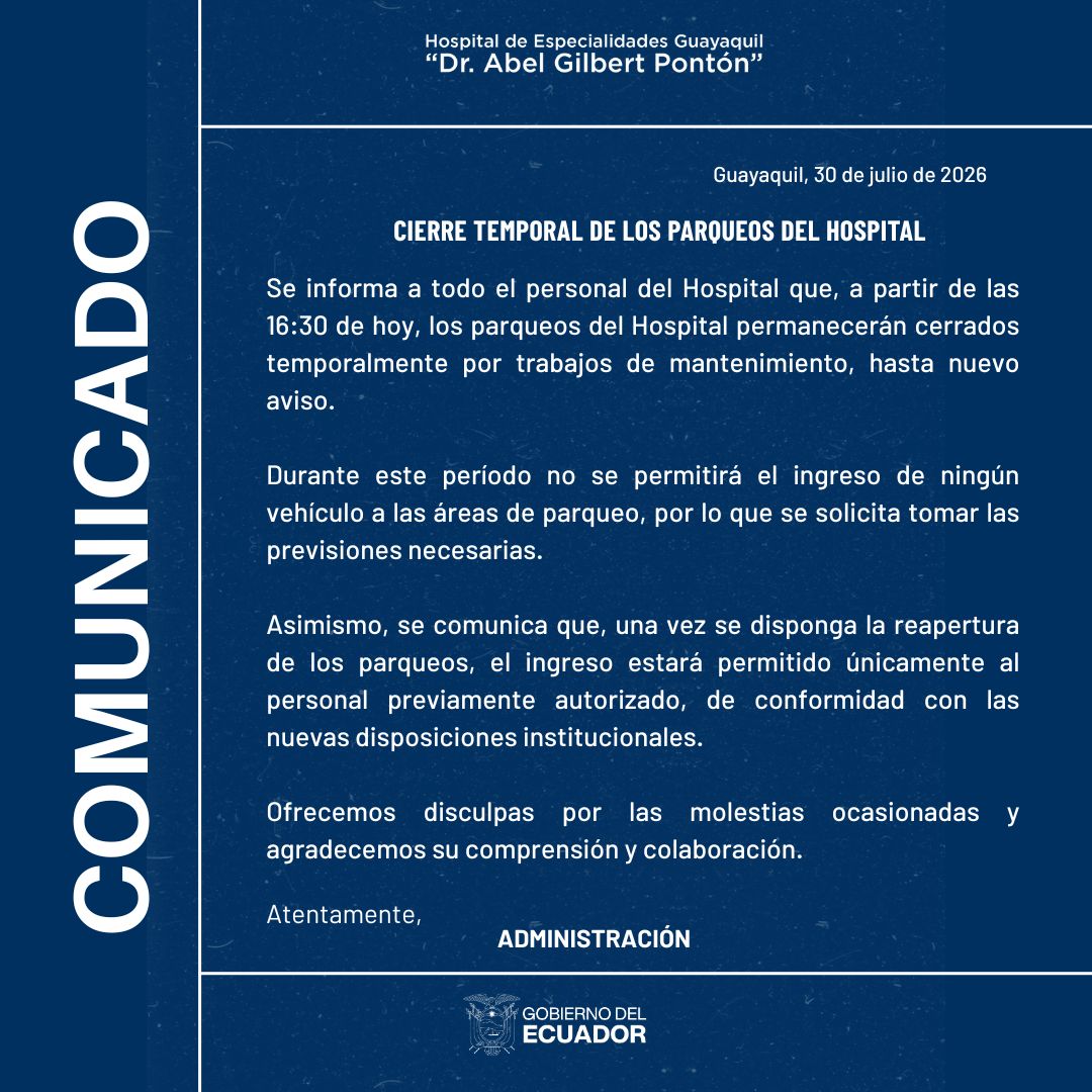 Cierre temporal de los parqueos del Hospital