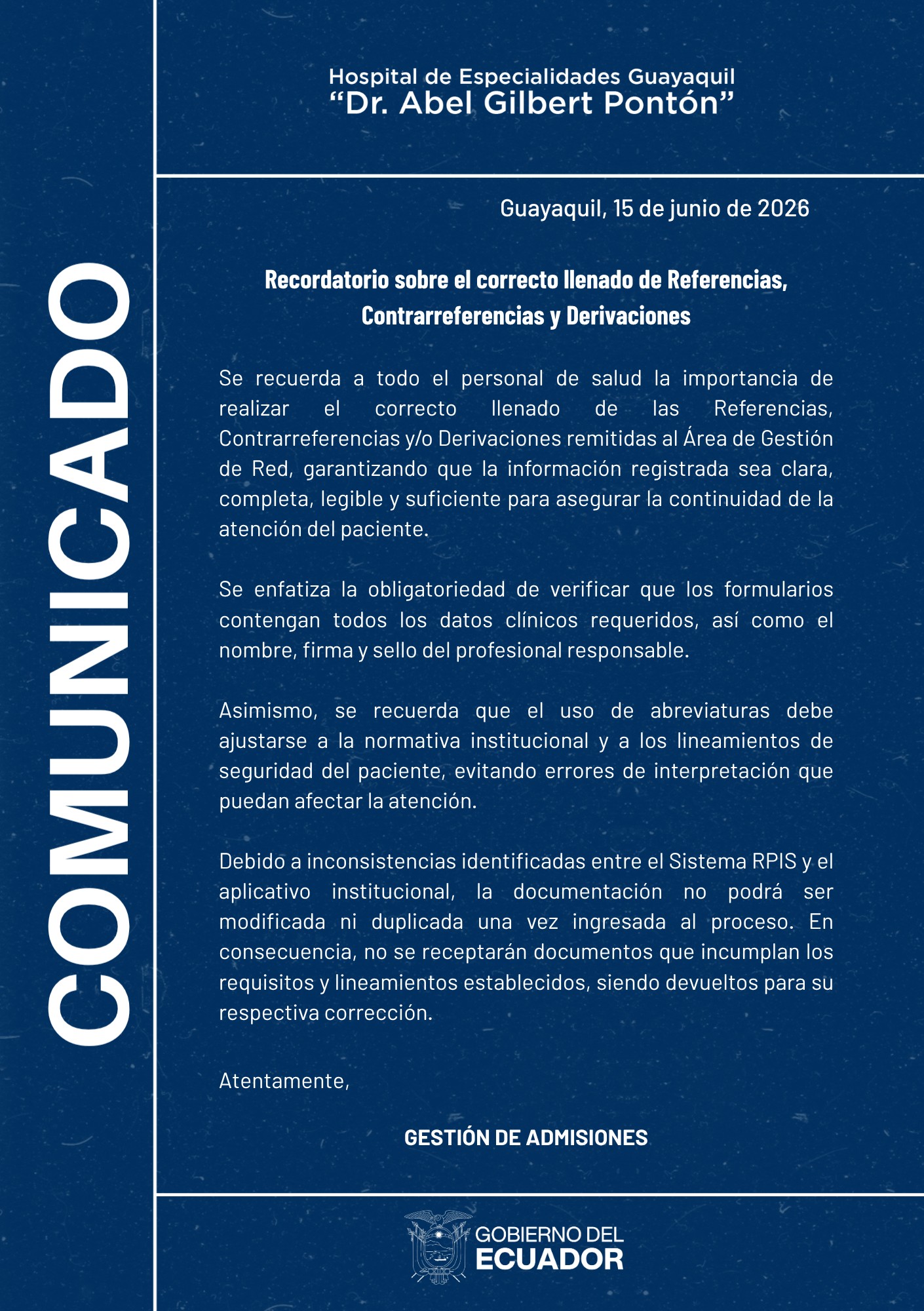 Recordatorio sobre el correcto llenado de Referencias, Contrarreferencias y Derivaciones